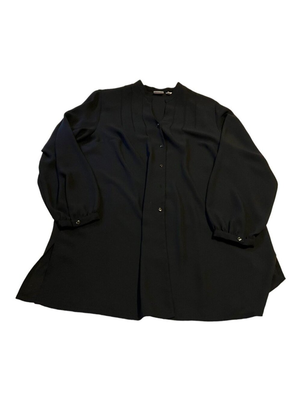 Studio C Plus Top Shirt Women’s 14 16 W Black Tunic Blouse Long Sleeve Button Up